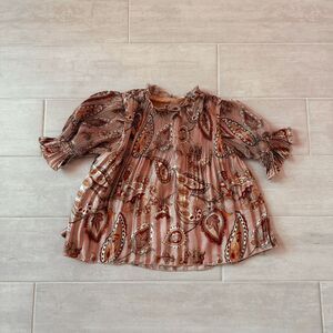 Letrueke Anthropologie Accordion Paisley Mock Neck Top Small Pleated Flowy Pink